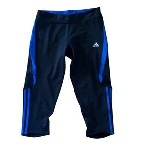 Adidas Capri Pants Response Womens Med ClimaLite Black & Blue Athletic